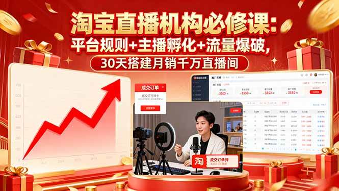 (9.25)淘宝直播机构必修课：平台规则/主播孵化/流量爆破,30天搭建月销千万直播间